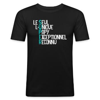 Papy unique Le Seul C'est Mon Grand-Père - T-shirt près du corps Homme - noir - Devant - Nik (191cm)