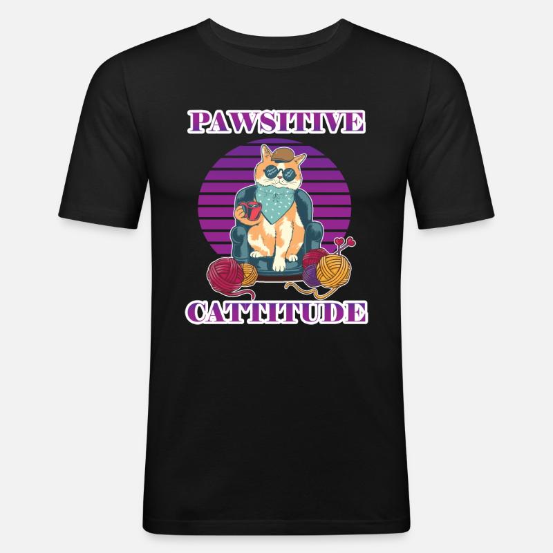 Pawsitive Cattitude - Männer Slim Fit T-Shirt - Schwarz