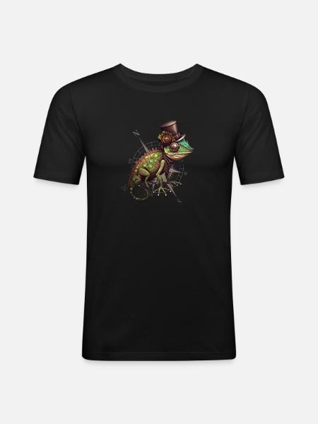 Cartoon Gekko with Compass - Men's Slim Fit T-Shirt - black