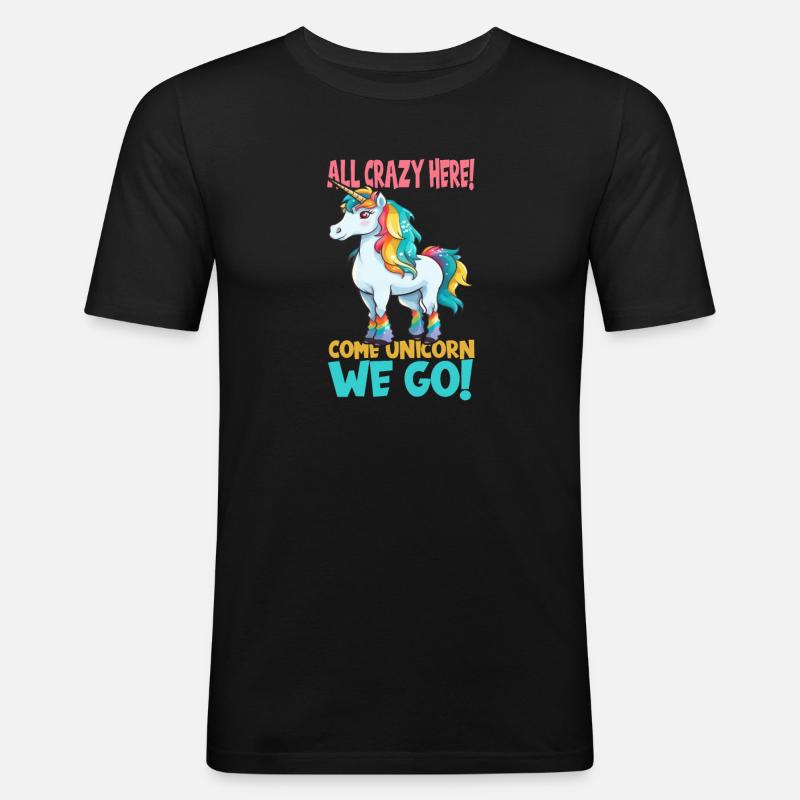 Comic lustiges kleines Einhorn - Männer Slim Fit T-Shirt - Schwarz