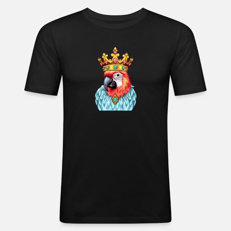 Bunter Monarch-Papagei - Comic-Stil Vogelkrone - Männer Slim Fit T-Shirt - Schwarz