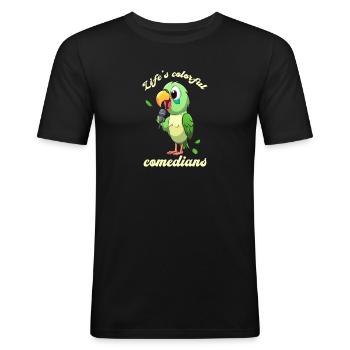 Papagei im Comic Look Mikrofon - Männer Slim Fit T-Shirt - Schwarz - Vorne - Nik (191cm)