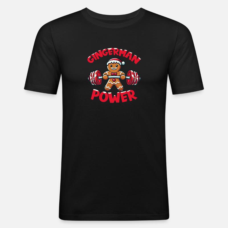 Gingerman Power Weihnachts Lebkuchen Gym - Männer Slim Fit T-Shirt - Schwarz