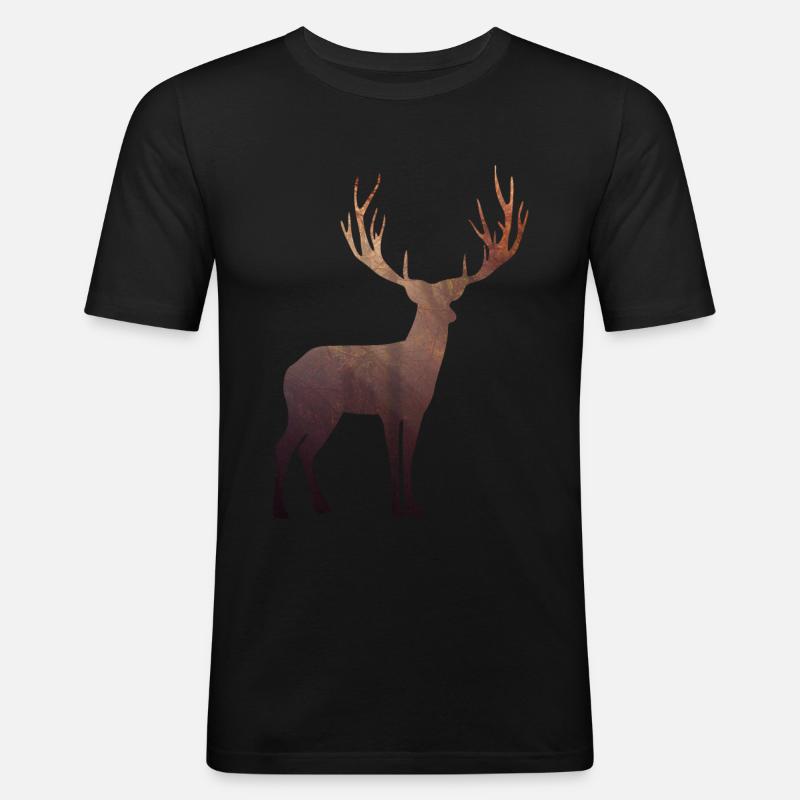 Herbstwald Hirsch - Männer Slim Fit T-Shirt - Schwarz