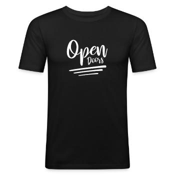 Open Doors Offene Türen - Männer Slim Fit T-Shirt - Schwarz - Vorne - Nik (191cm)