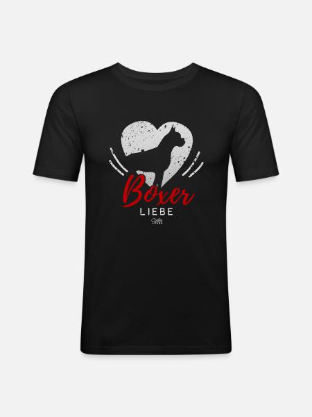 Boxer Liebe mit Herz - Männer Slim Fit T-Shirt - Schwarz