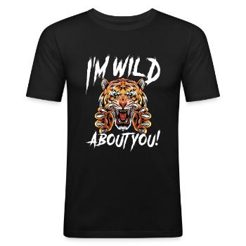 I'm Wild About You Brüllender Tiger - Männer Slim Fit T-Shirt - Schwarz - Vorne - Nik (191cm)