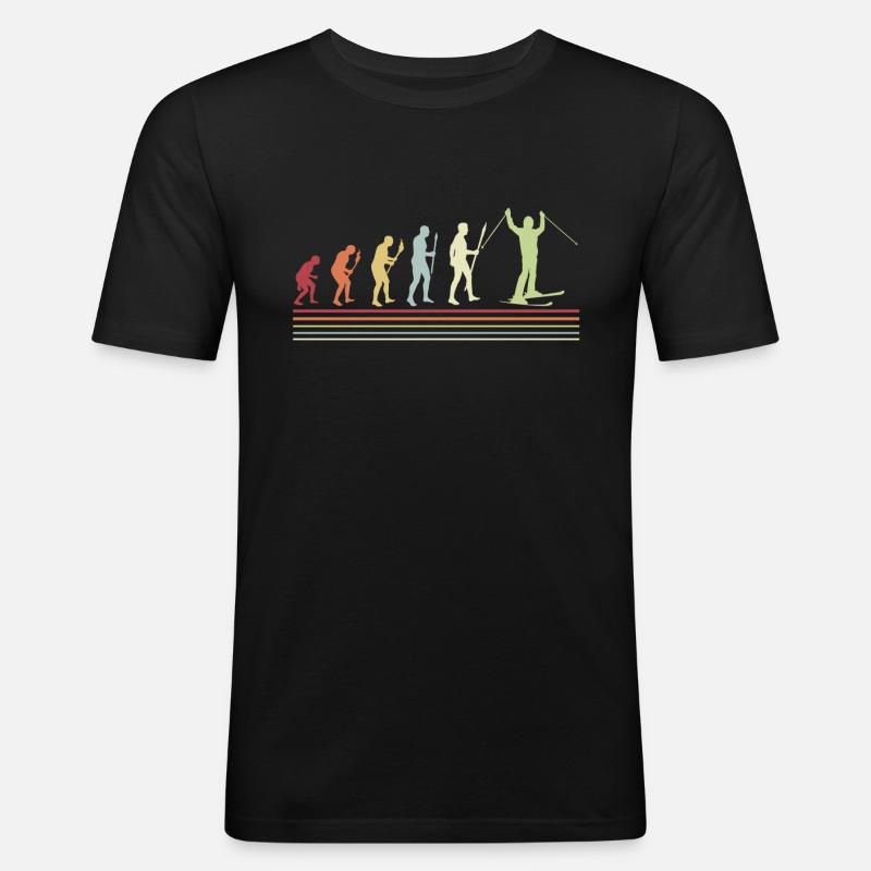 Skiing Evolution Skier Winter - Männer Slim Fit T-Shirt - Schwarz