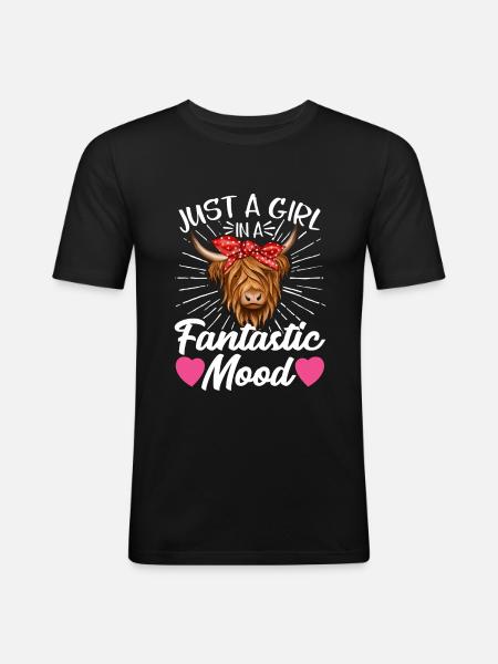 Vache bovine écossaise des Highlands - T-shirt près du corps Homme - noir