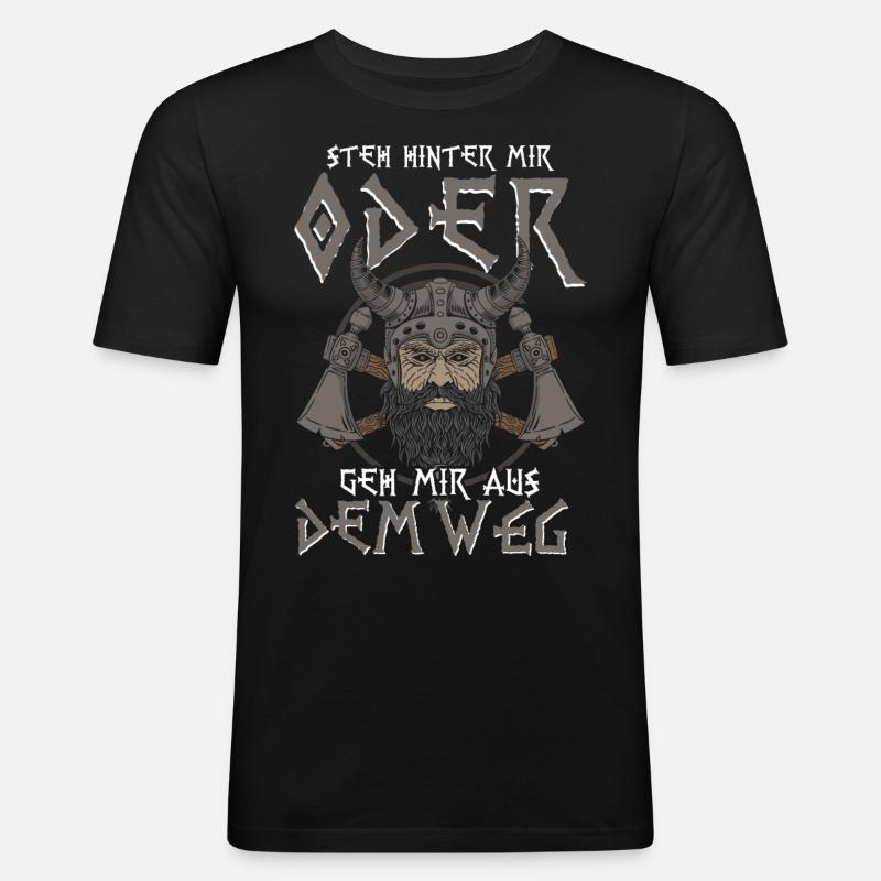 Wikinger Steh Hinter Mir - Männer Slim Fit T-Shirt - Schwarz