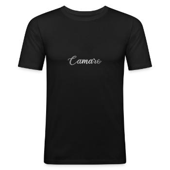Lettrage Camaro - T-shirt près du corps Homme - noir - Devant - Nik (191cm)