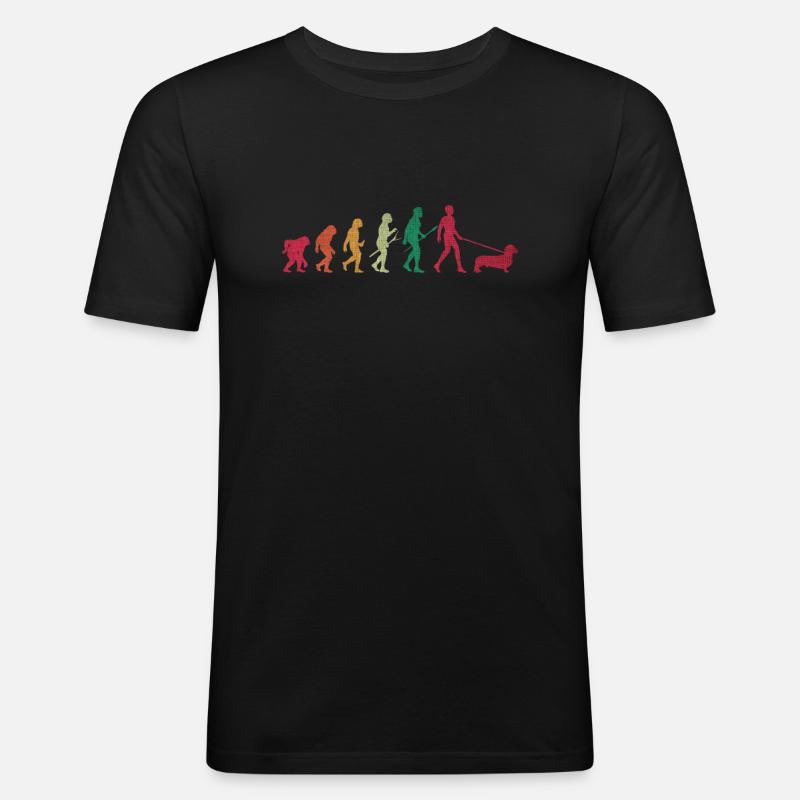 Evolution Dackel Hundehalter Hundebesitzer Motiv - Männer Slim Fit T-Shirt - Schwarz