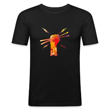 Schlagzeug Schlagzeuger Drummer Drumsticks Motiv - Männer Slim Fit T-Shirt - Schwarz - Vorne - Nik (191cm)