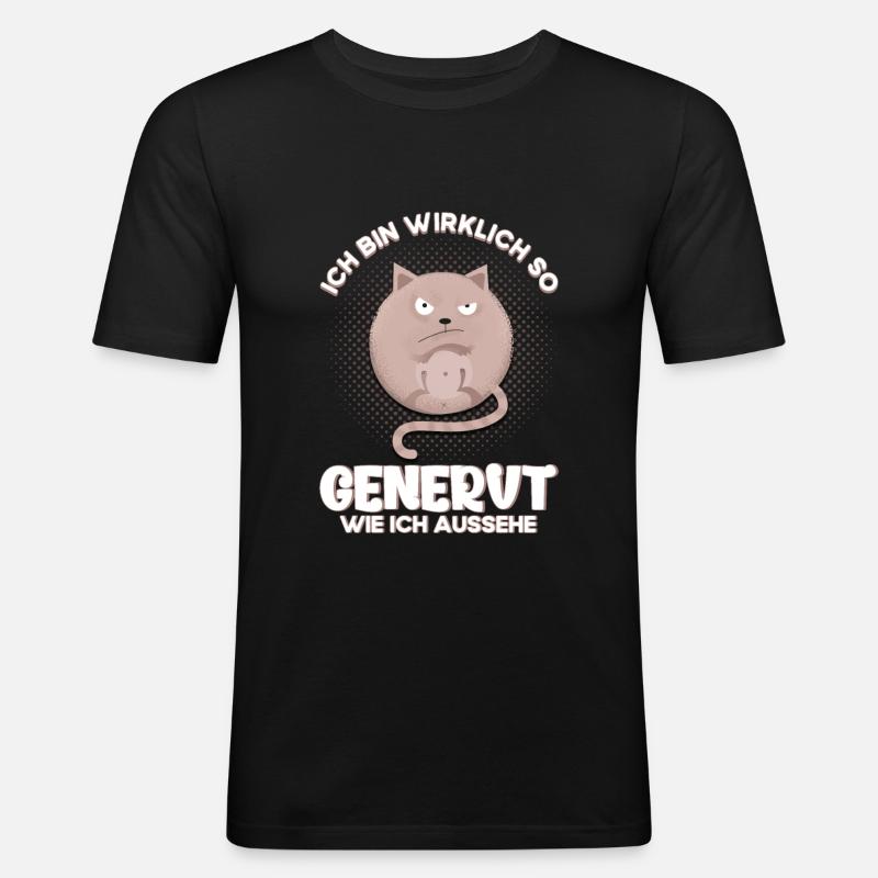 Genervt Katze Grumpy Geschenk - Männer Slim Fit T-Shirt - Schwarz