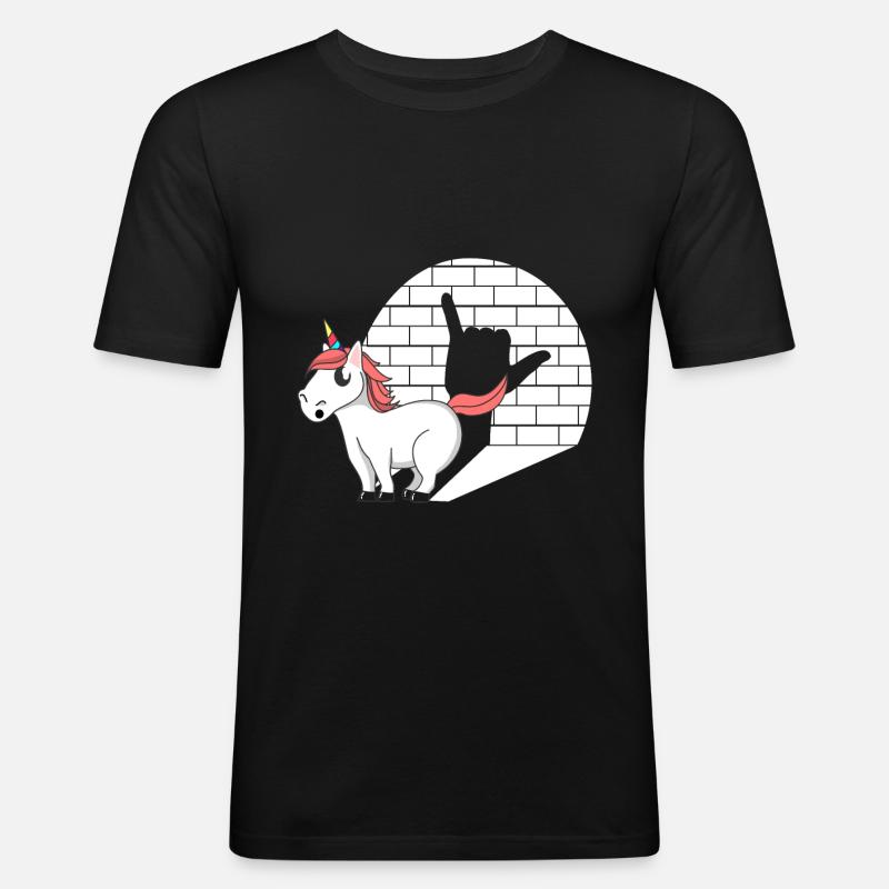 Rock n' Roll Einhorn - Männer Slim Fit T-Shirt - Schwarz