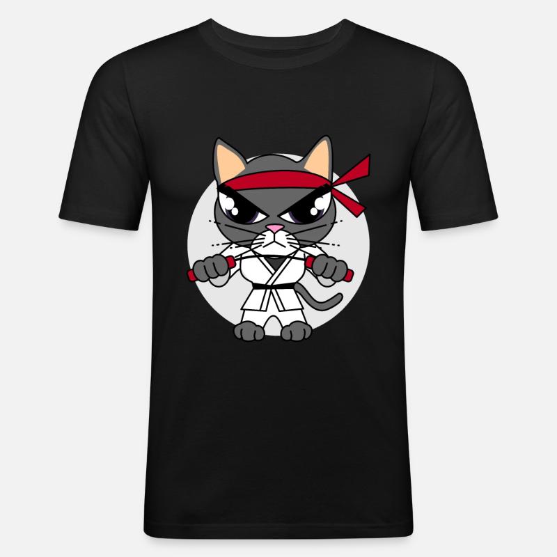 Karate Katze - Männer Slim Fit T-Shirt - Schwarz