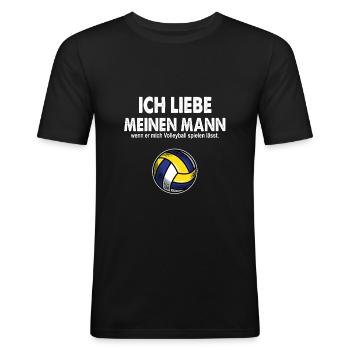Ich liebe meinen Mann wenn er mich Volleyball... - Männer Slim Fit T-Shirt - Schwarz - Vorne - Nik (191cm)