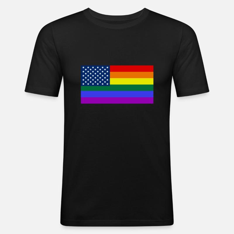 Regenbogen, LGBT, Gay Pride, US LGBT Flag - Maglietta aderente da uomo - nero