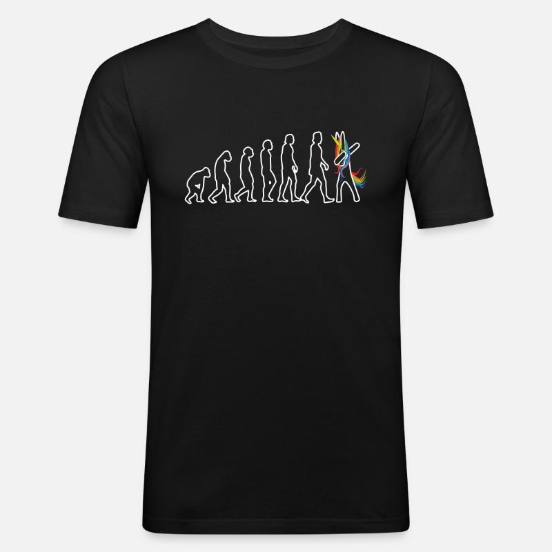 Evolution Einhorn dabbend - Männer Slim Fit T-Shirt - Schwarz