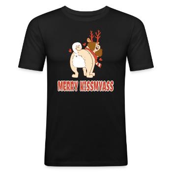 Merry Kissmyass Pug Owner Christmas - Men's Slim Fit T-Shirt - black - Front - Nik (191cm)