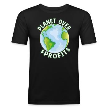 La planète avant le profit - Conservation de la nature Changement climatique - T-shirt près du corps Homme - noir - Devant - Nik (191cm)