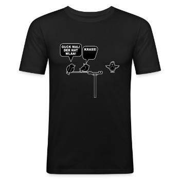 Wlan Vögel Drahtlos - Guck mal der hat Wlan - Männer Slim Fit T-Shirt - Schwarz - Vorne - Nik (191cm)