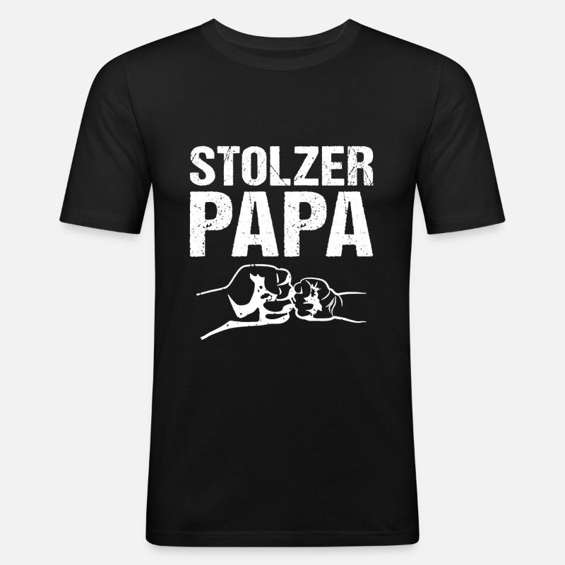 Stolzer Papa Faustcheck - Männer Slim Fit T-Shirt - Schwarz