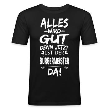 BÜRGERMEISTER - Männer Slim Fit T-Shirt - Schwarz - Vorne - Nik (191cm)