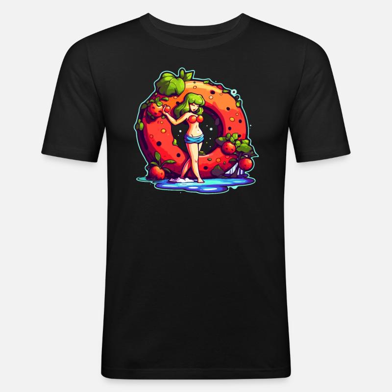 Fruchtiger Saftiger Donut - Männer Slim Fit T-Shirt - Schwarz