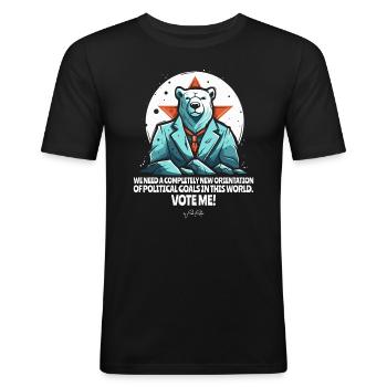 Ours polaire candidat aux élections pour un monde meilleur - T-shirt près du corps Homme - noir - Devant - Nik (191cm)