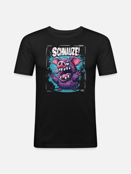 Shut Rough Cartoon Pig - Men's Slim Fit T-Shirt - black