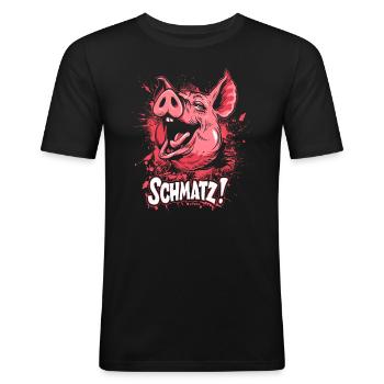 Naughty Little Pink Pig Kisses Smack - Men's Slim Fit T-Shirt - black - Front - Nik (191cm)