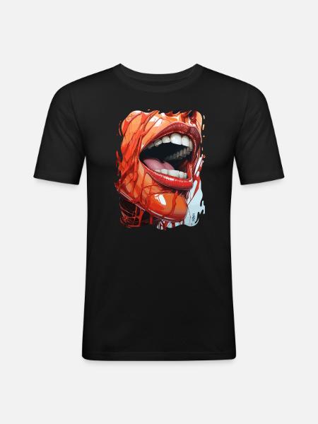 Contemporary Cartoon Lips - Men's Slim Fit T-Shirt - black