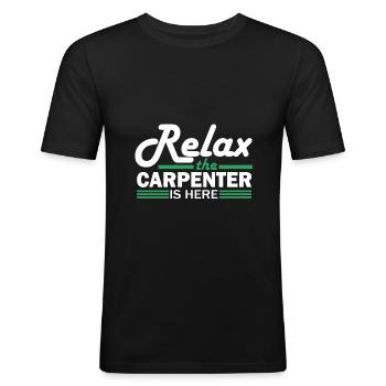 Menuiserie Humour Détendez-vous le charpentier est là - T-shirt près du corps Homme - noir - Devant - Nik (191cm)
