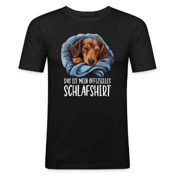 Offizielles Schlafshirt Dackel Pyjama Oberteil - Männer Slim Fit T-Shirt - Schwarz - Vorne - Nik (191cm)