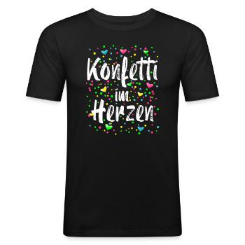 Konfetti im Herzen Karneval Kostüm Fasching - Männer Slim Fit T-Shirt - Schwarz - Vorne - Nik (191cm)