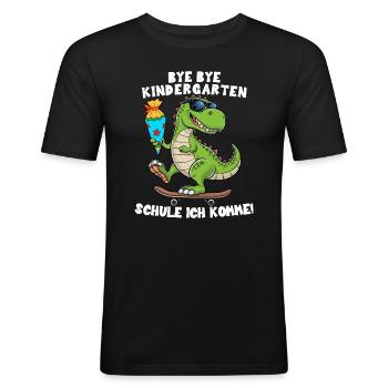 Einschulung Schulanfang Jungen Schulkind Dino Trex - Männer Slim Fit T-Shirt - Schwarz - Vorne - Nik (191cm)