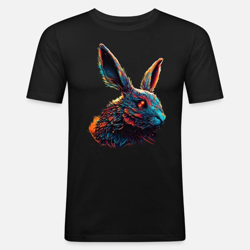 Hase Haustier Synthwave Geschenk - Männer Slim Fit T-Shirt - Schwarz