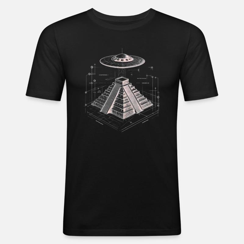 Ufo Pyramide - Männer Slim Fit T-Shirt - Schwarz