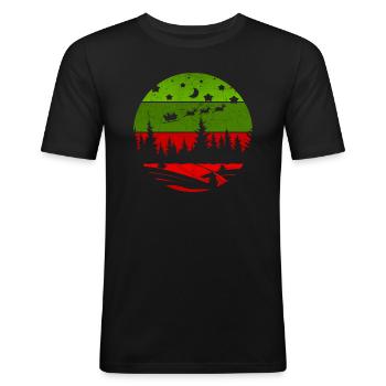 Weihnachtsmuster - Vintage Weihnachten rote und grüne Bäume - Männer Slim Fit T-Shirt - Schwarz - Vorne - Nik (191cm)