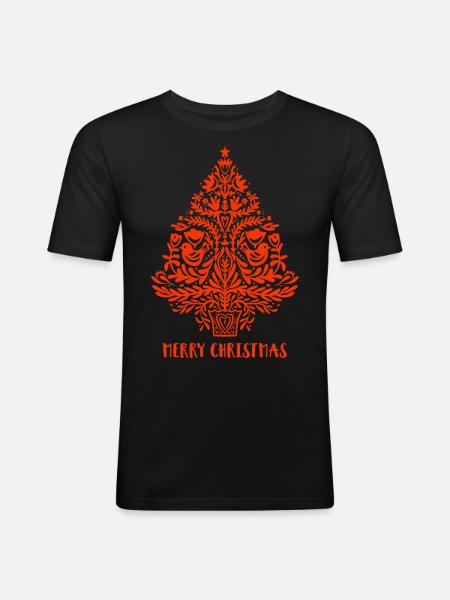Merry christmas tree - Männer Slim Fit T-Shirt - Schwarz