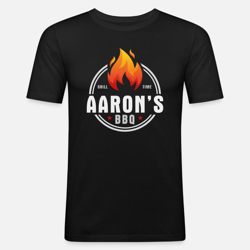 Aarons BBQ - Männer Slim Fit T-Shirt - Schwarz