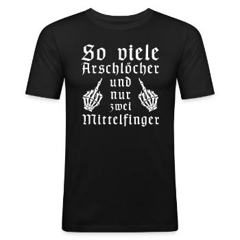 So viele Deppen und nur zwei Mittelfinger | Spruch - Männer Slim Fit T-Shirt - Schwarz - Vorne - Nik (191cm)
