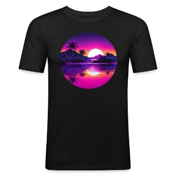 Island Beach Sunset Summertime Beach Vacation - Men's Slim Fit T-Shirt - black - Front - Nik (191cm)