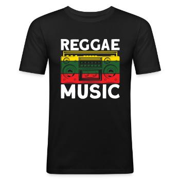 Reggae Music Jamaica Rastafari - T-shirt près du corps Homme - noir - Devant - Nik (191cm)