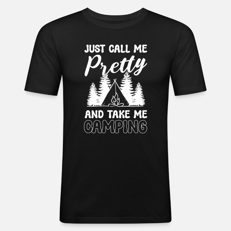 Hübsches Camping-Mädchen Backpacker - Männer Slim Fit T-Shirt - Schwarz