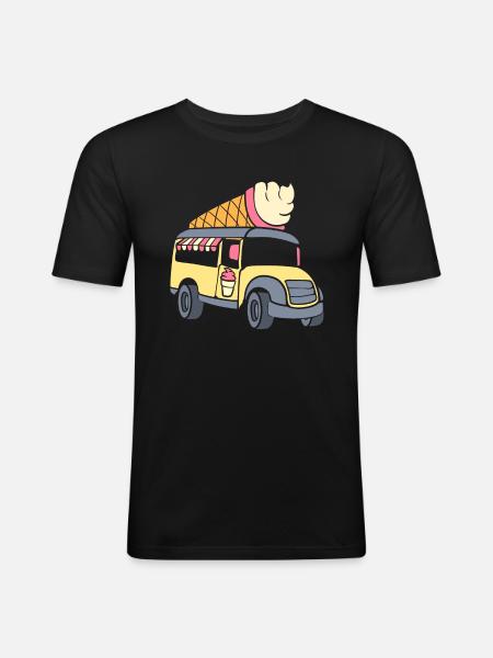 Rosa Eiswagen Eiscreme Scooper - Männer Slim Fit T-Shirt - Schwarz