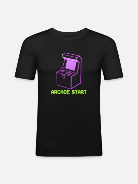 Arcade Start Computerfreak - Männer Slim Fit T-Shirt - Schwarz