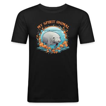 Dugong Mon animal spirituel J’aime les lamantins - T-shirt près du corps Homme - noir - Devant - Nik (191cm)