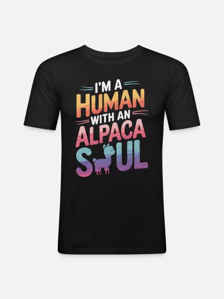 Alpaka Llama - Männer Slim Fit T-Shirt - Schwarz